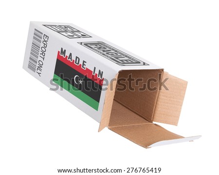 Concept of export, opened paper box - Product of Libya