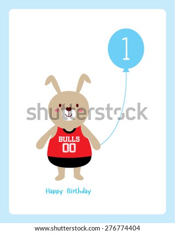 cute bunny first birthday greeting with balloon