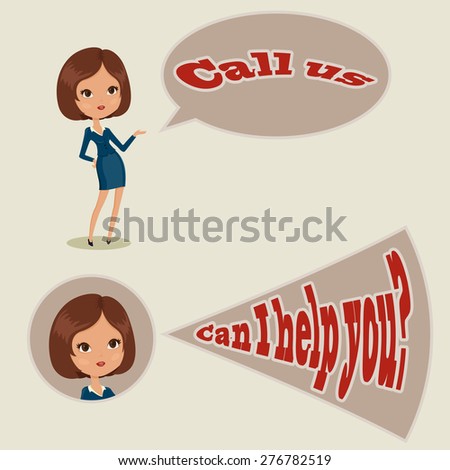 Call center woman operator. Vector illustration