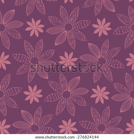Seamless background tile with a doodled cartoon flower design. Each petal has a doodled pattern.

This file is Vector EPS10 and uses a clipping mask.
