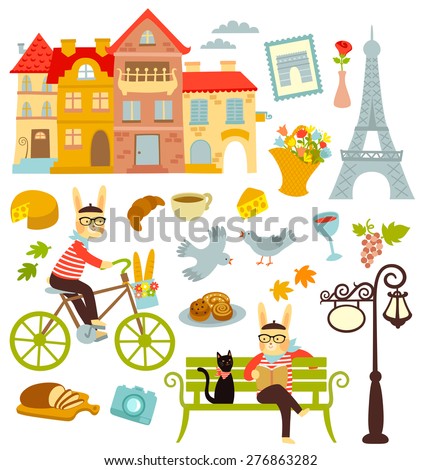 collection of cartoon symbols of Paris