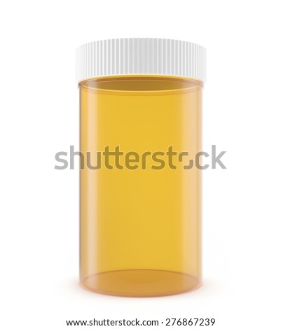 Yellow transparent plastic jar for pills.