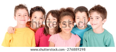 group of kids isolated in white