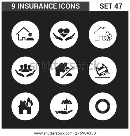 9 application Insurance Icons set. Flat Icon Design