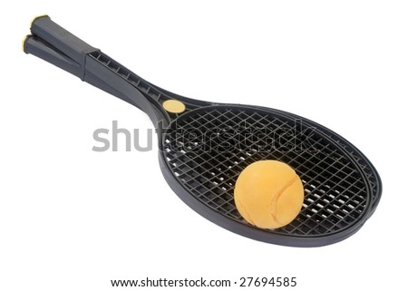 Tennis Racket with yellow ball on white background