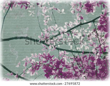 purple blossom on aqua ribbed canvas