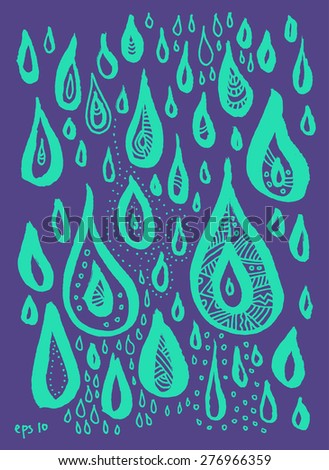 Vector set of hand drawn decorated rain grops. Design elements collection