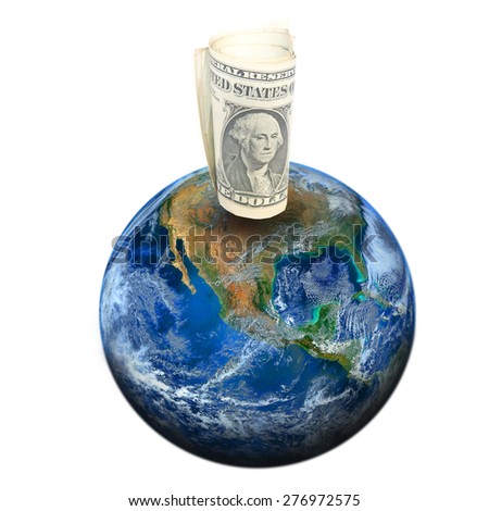 dollar banknote on the earth. Elements of this image furnished by NASA