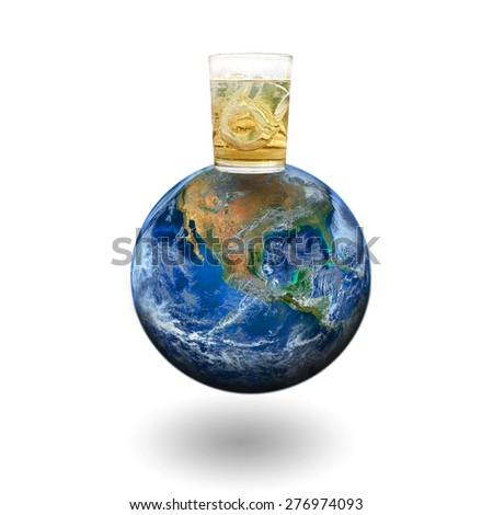whiskey glass on the earth. Elements of this image furnished by NASA