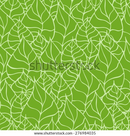 Vector creative hand-drawn abstract seamless pattern of stylized leaves in shades of green Royalty-Free Stock Photo #276984035