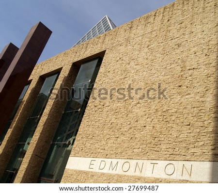 Edmonton's City Hall is an architecturally distinct building completed in 1992.  Edmonton, Alberta, Canada