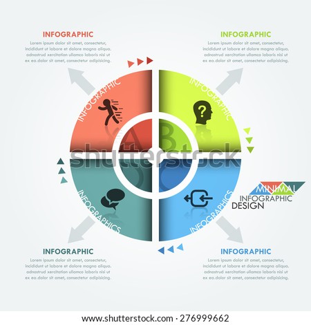 Modern infographics options banner with pie chart divided into colorful parts for 4 options. Vector. Can be used for web design and  workflow layout
