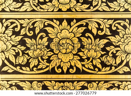 Traditional Ancient Thai style Gold painting art Pattern Royalty-Free Stock Photo #277026779