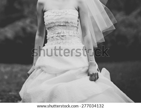 Wedding picture of happy bride. Coffee color effect. 
