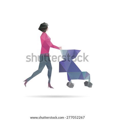 Woman with a stroller abstract, vector illustration