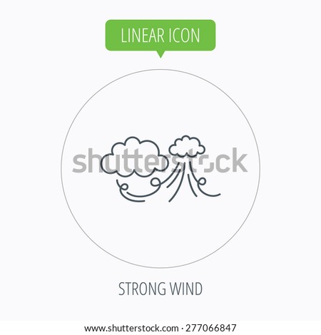Wind icon. Cloud with storm sign. Strong wind or tempest symbol. Linear outline circle button. Vector