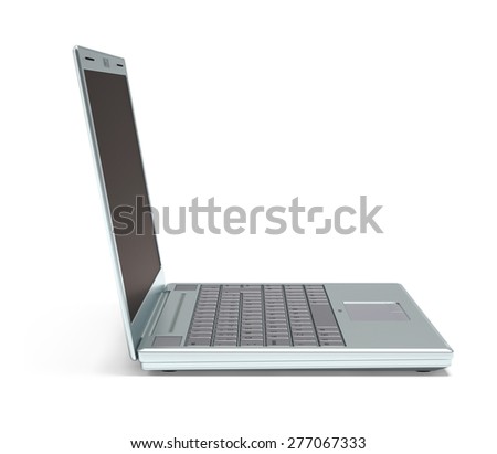 Silver laptop on white background with clipping path included.