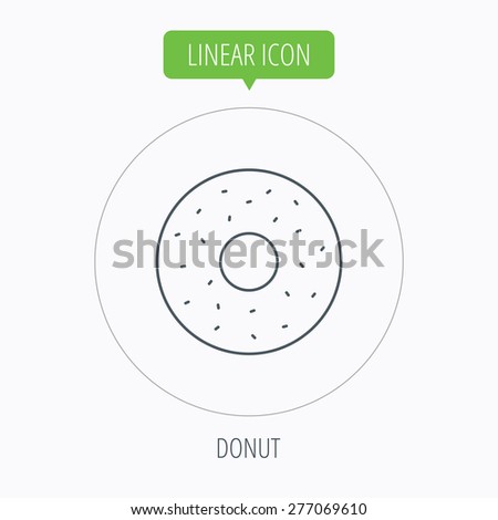 Donut icon. Sweet doughnuts sign. Breakfast dessert symbol. Linear outline circle button. Vector