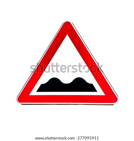 Road sign indicating speed bumps or uneven road isolated on white