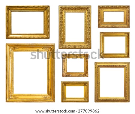 Set of golden vintage frame on white background