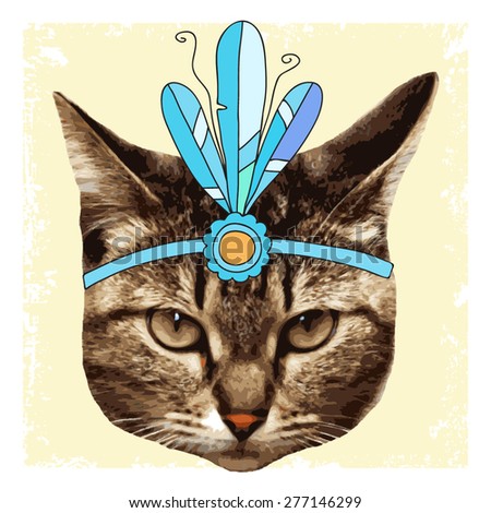 vector vintage cat with diadem