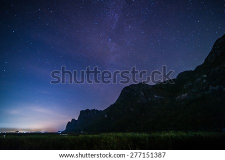 Milky Way Galaxy and Stars in Night Sky from Khao Sam Roi Yod National Park, Thailand