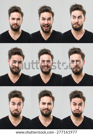 young man with different facial expressions. digital composite image Royalty-Free Stock Photo #277161977