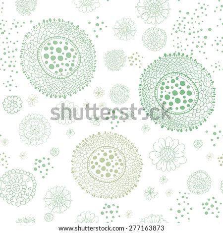 Seamless floral pattern. Hand - drawn flowers and leaves on green background.
