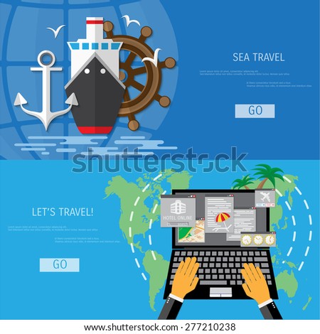 Vector flat concept of World travel and tourism. Holidays and vacation. Concepts for web banners and promotional materials.