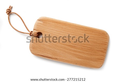 wooden tag with thin leather cord,isolated