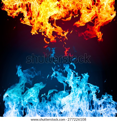 Red and blue fire on black background