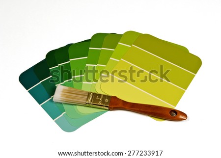 Green Tones Paint Samples And Paint Brush/ Paint Samples With Paint Brush