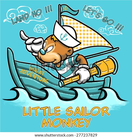little sailor monkey tee shirt graphic design pajama character illustration