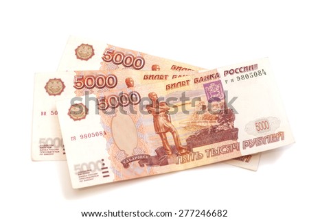 Russian money. Five thousands rubles on white background  Royalty-Free Stock Photo #277246682