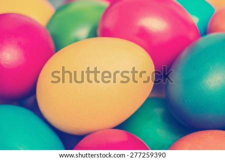 Retro Photo Of Easter Eggs Pile In Basket