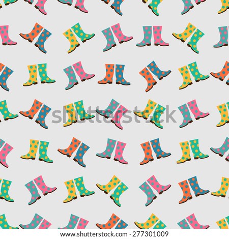 Seamless colorful background made of rubber boots in flat simple design