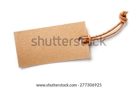 rectangular paper label with thin leather cord,isolated Royalty-Free Stock Photo #277306925