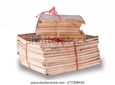 Group of old Books for recycle, on white background, whit Clipping path