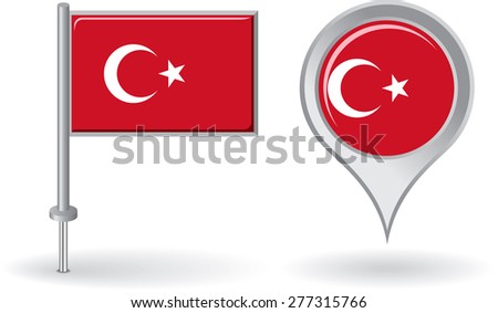 Turkish pin icon and map pointer flag. Vector