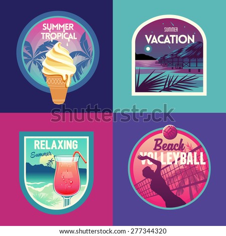  Set of summer vacation and beach party labels and badges