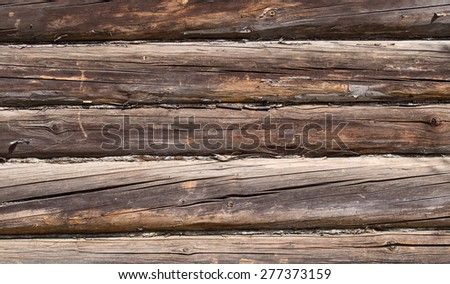 Wooden texture. Old log cabin wall with cracks and texture of wood.