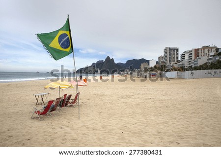 Rio de Janeiro Ipanema Beach with Brazilian flag