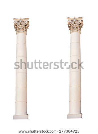 Two ancient column isolated on white background.