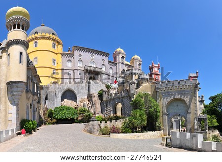 National Palace of Pena (Sintra) is one of the seven wonders of Portugal. (panorama picture - created from ten single photo)