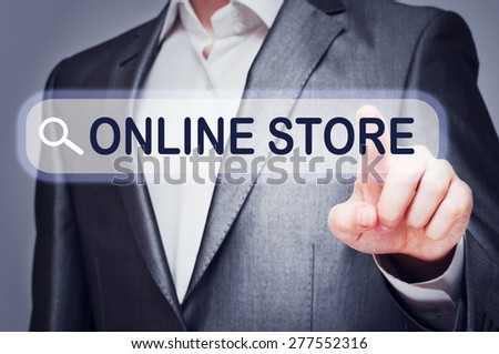 Man touching Online Store Button on virtual screen