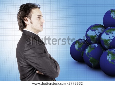 businessman posing against technology background