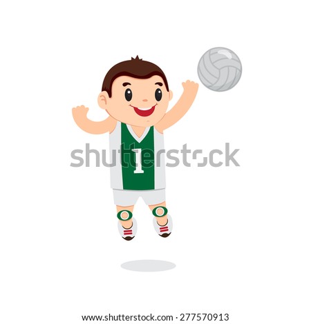 Illustration of a boy playing volleyball on a white background
