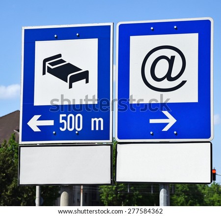 Hotel and email road signs
