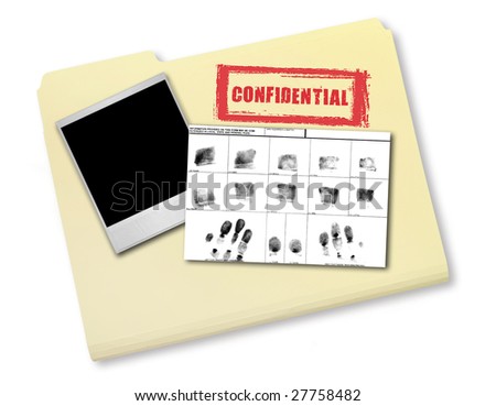 Elements of an Investigation Including FIngerprints Photo and Confidential File Royalty-Free Stock Photo #27758482