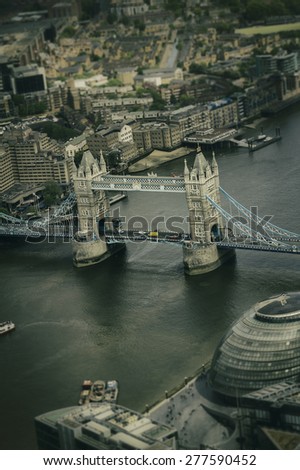Aerial view of the historic Tower of London on the river Thames. England
